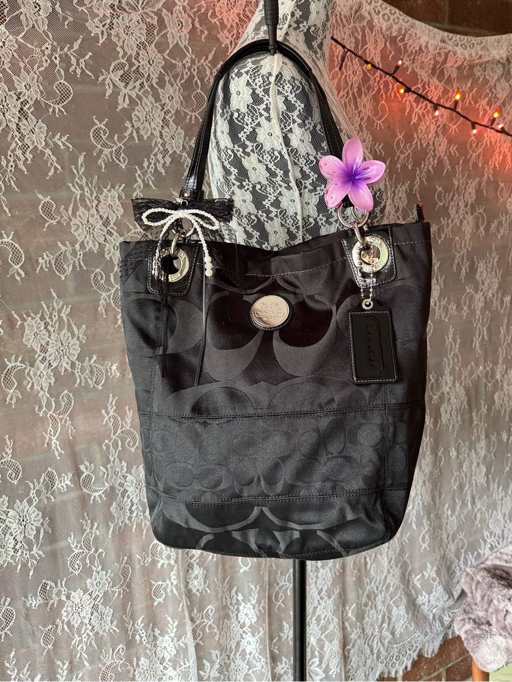 Coach Black Signature Patchwork Shoulder Bag Tote